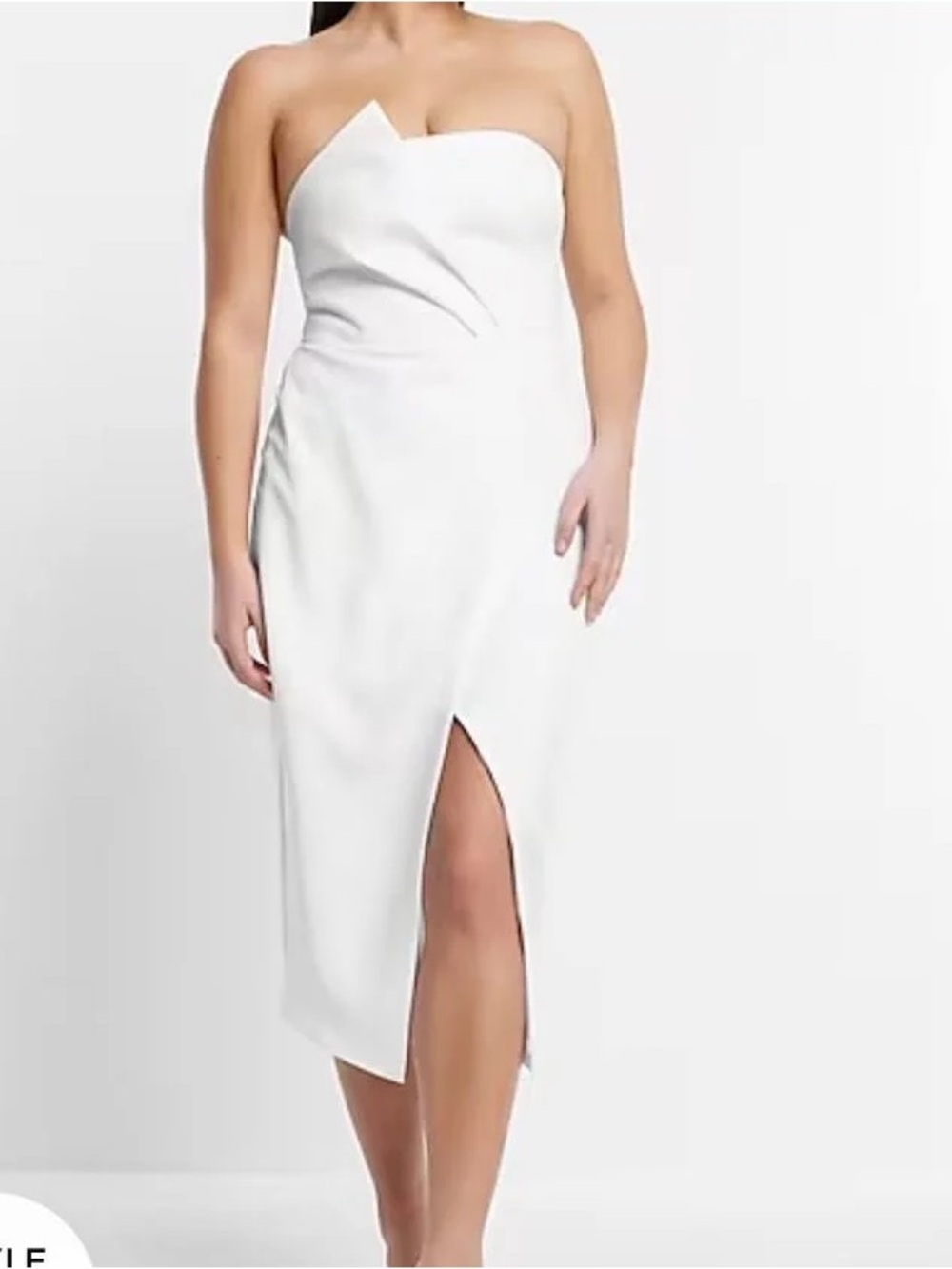 Express Strapless White Midi Dress with Side Slit